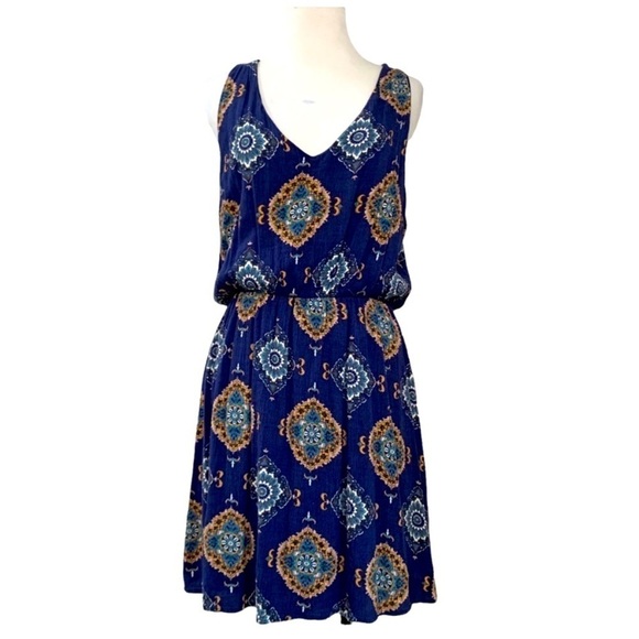 French Grey Bohemian Blue Mini Dress Medium - Picture 1 of 7
